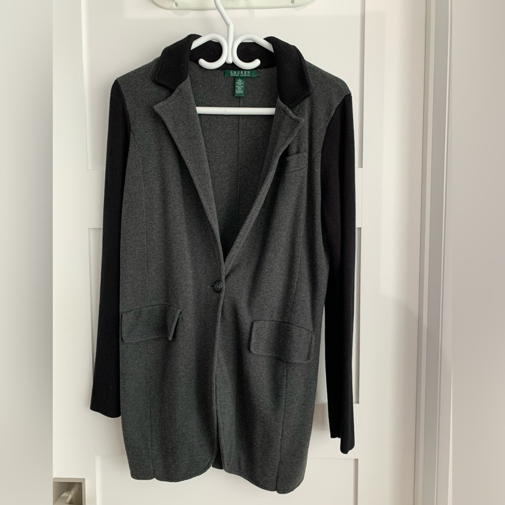 Tahari Charcoal and Black Long Blazer